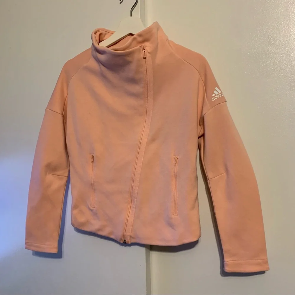 Adidas girl 11-12 youth Id jacket form fitting 2 pockets glow pink athletic gym